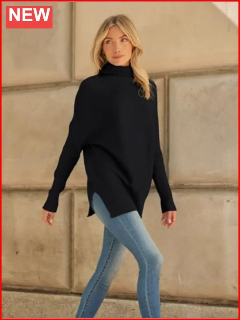 Oversized Roll Neck Turtleneck Sweater Tunic Pullover Long Sleeve